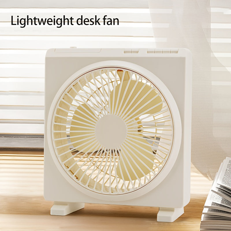 Portable Mini USB Rechargeable Table Fan with Button Control, Made of Durable Plastic Material, Features Built-in Lithium Battery, Ideal for Indoor and Outdoor Use, Comes with Multiple Components.