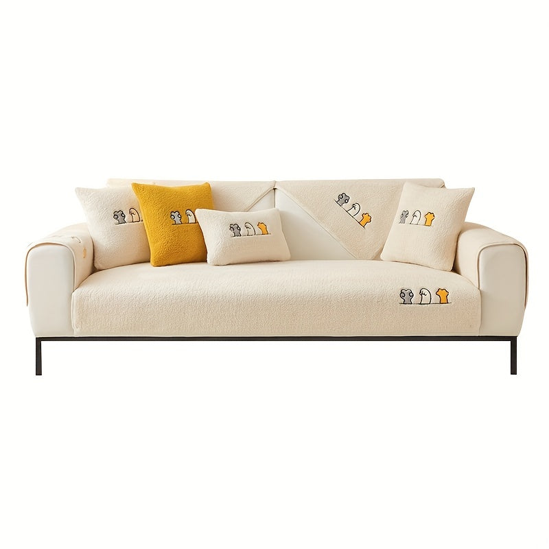 Sherpa sofa slipcover - dog friendly, plush, non-slip protector for furniture in any room.