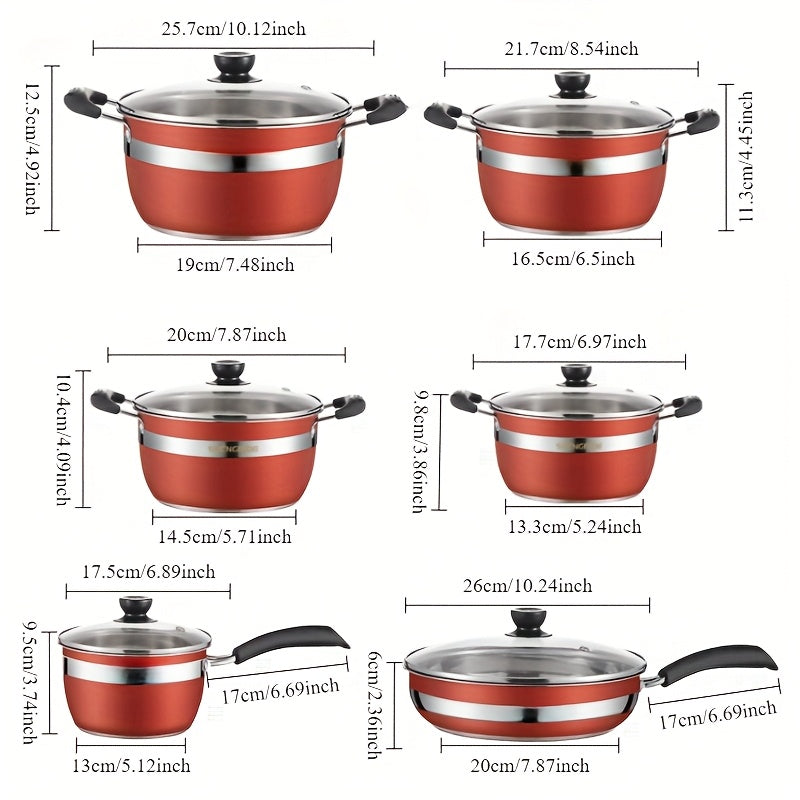 Set of 14 Stainless Steel Cookware Pieces - Suitable for Gas & Induction Cooking, Featuring Frying Pan and Stockpot - Ideal for Home Cooks or as a Gift