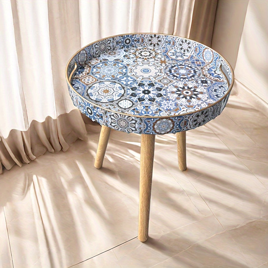 Bohemian Style Coffee Table with Wooden Legs is ideal for adding a touch of boho chic to any room in your home, whether it be the living room, bedroom, kitchen, or bathroom. Made from a combination of plastic and wood materials, this versatile piece of