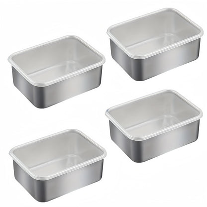 Set of 4 Stainless Steel Refrigerator Food Storage Containers for Pickles, Meal Preparation, and Outdoor Picnics - Great for Keeping Food Fresh at Home and on the Go