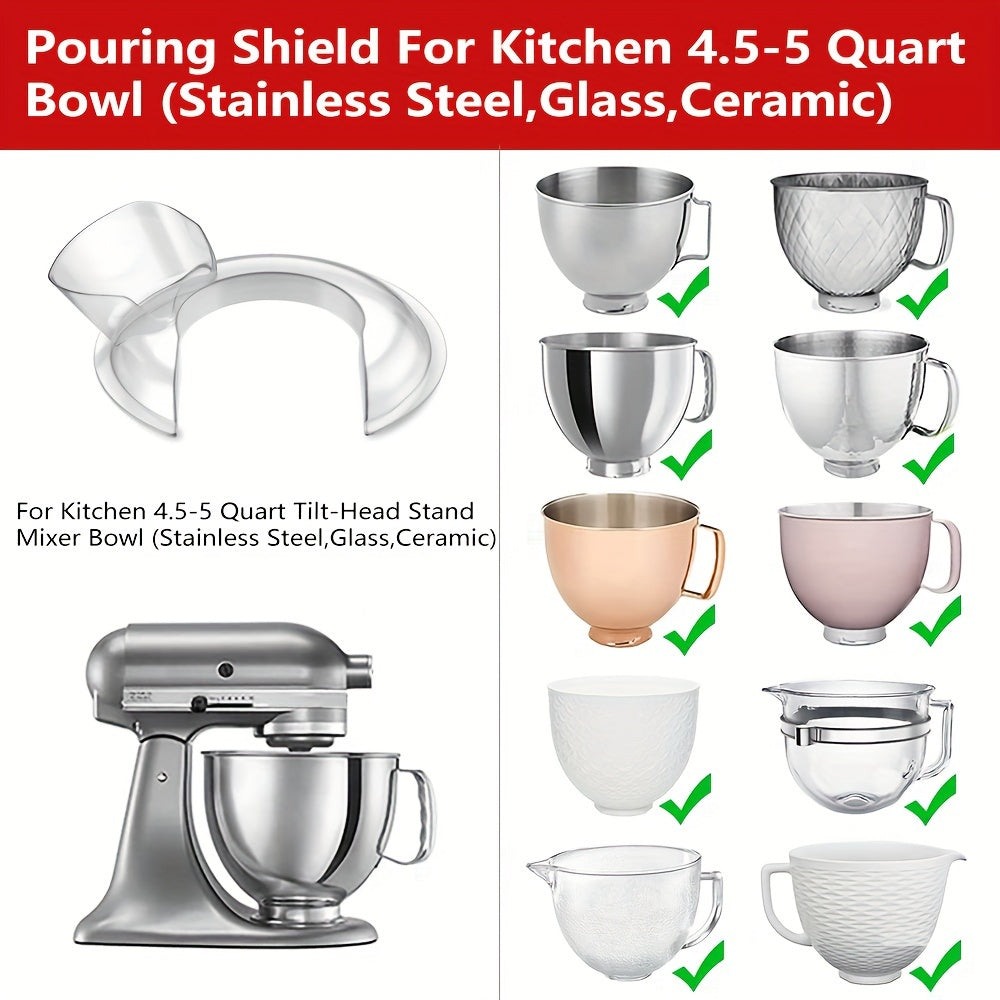 The KitchenCraft 4.5/5 Quart Mixing Bowl Lid with Pouring Shield is a top choice among customers. Made of food-safe PE and PC materials, this tilt-head stand mixer accessory is a perfect replacement part for Kitchen Aid Mixers.