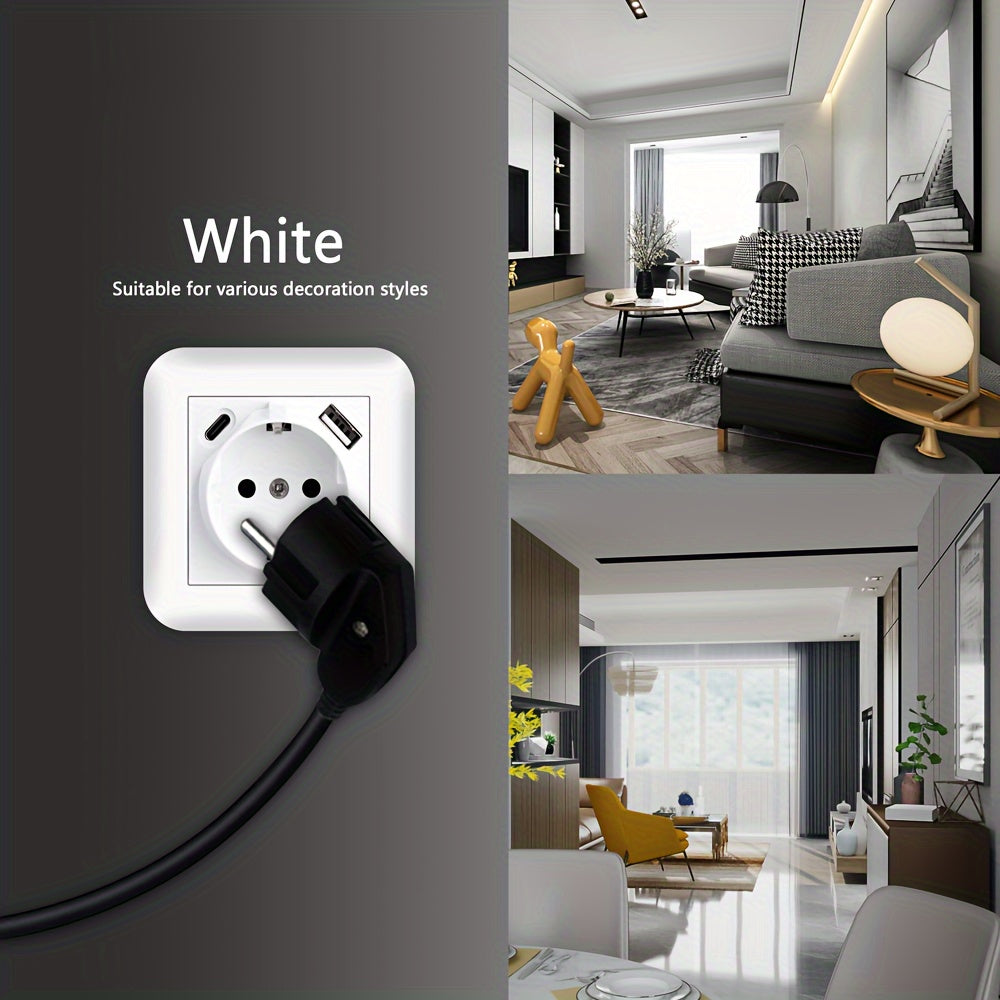 EU Standard 16A Wall Power Socket with USB Port, Type-C, and Flame Retardant Panel in Black/White/Grey - Ideal for Home Appliances, Rounded Edge Design.