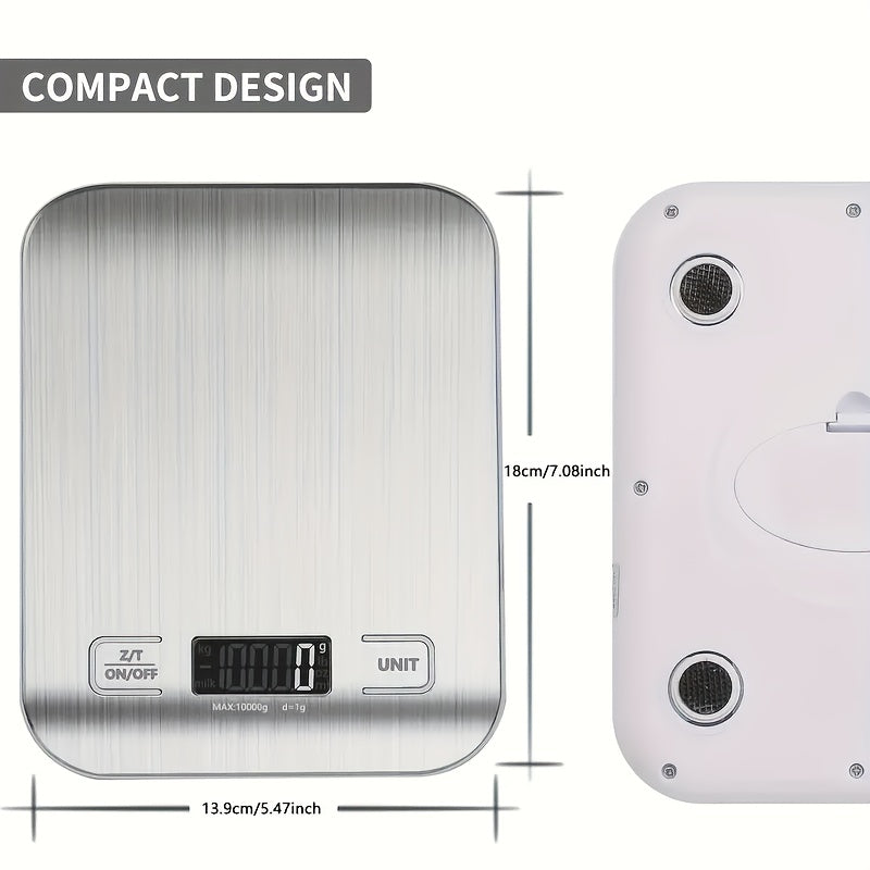 Digital Kitchen Scale, Stainless Steel Food Scale with LCD Display, Portable Electronic Weighing Tool. Battery Operated, Made of ABS Material. Non-Food Contact. Includes 2 AAA Batteries (Not Included). Ideal for Coffee, Baking, and Cooking Measurement.