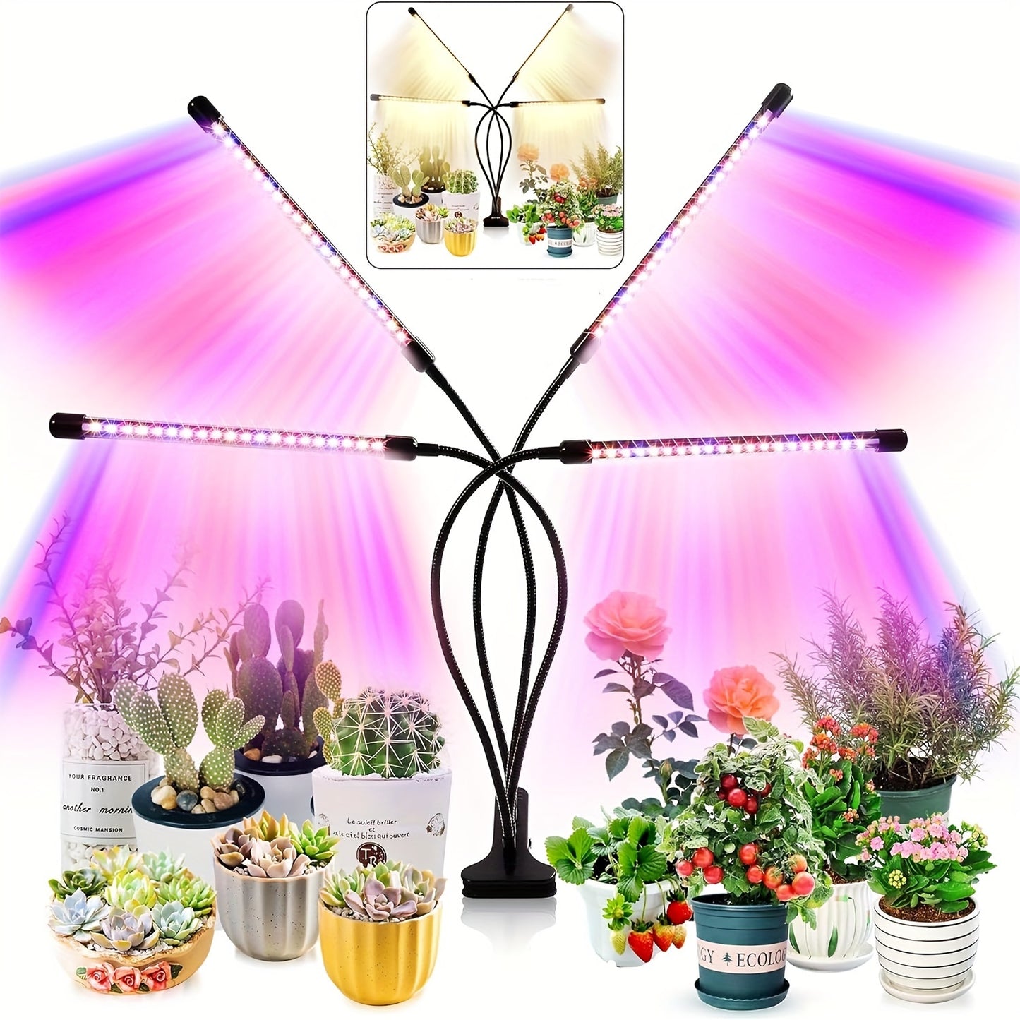 Dimmable LED grow light for indoor plants, with push button control, color changing, suitable for greenhouse and grow box.