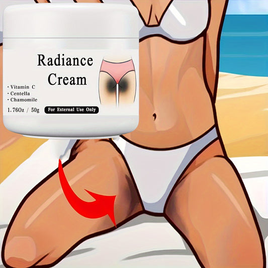 50g Radiance Cream with Vitamin C for private parts, underarms, and joints to improve melanin appearance and illuminate inner butt and thigh skin. 1.76oz.