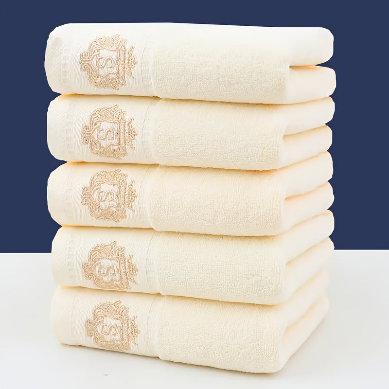 Contemporary monogrammed hand towels with embroidered character design, 5-pack. Quick-dry and absorbent, 390 GSM luxury towels for bathroom.