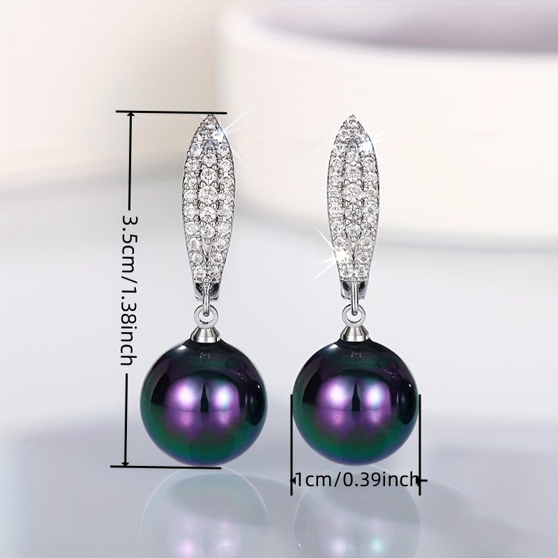 These stunning imitation pearl earrings are adorned with delicate micro-paved zirconia, adding an elegant touch. Ideal for weddings, parties, anniversaries, or as a thoughtful gift for any occasion.