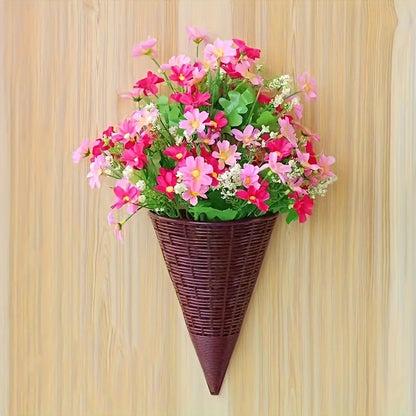 Set of 2/4 creative simulation hanging vase flower baskets, triangle wall art rattan woven flower device, indoor decoration flower pot holder.