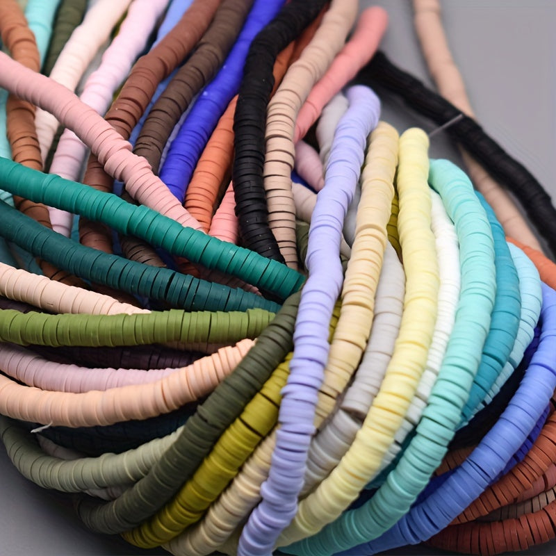 4800 pieces of handmade loose beads, consisting of 12 strands of 6*1mm polymer clay disc beads. Perfect for crafting DIY necklaces, bracelets, and other jewelry materials.