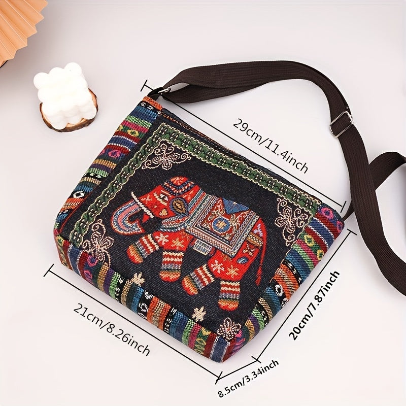 Multicolor Elephant Crossbody Bag for Women - Adjustable Strap, Zipper Closure, Foldable, Casual & Stylish