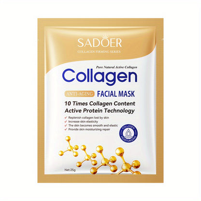 SADOER Collagen Facial Mask: 10x Collagen for Firming & Hydrating, Preservative-Free, All Skin Types, Korean Beauty Essential, Moisturizing Face Film