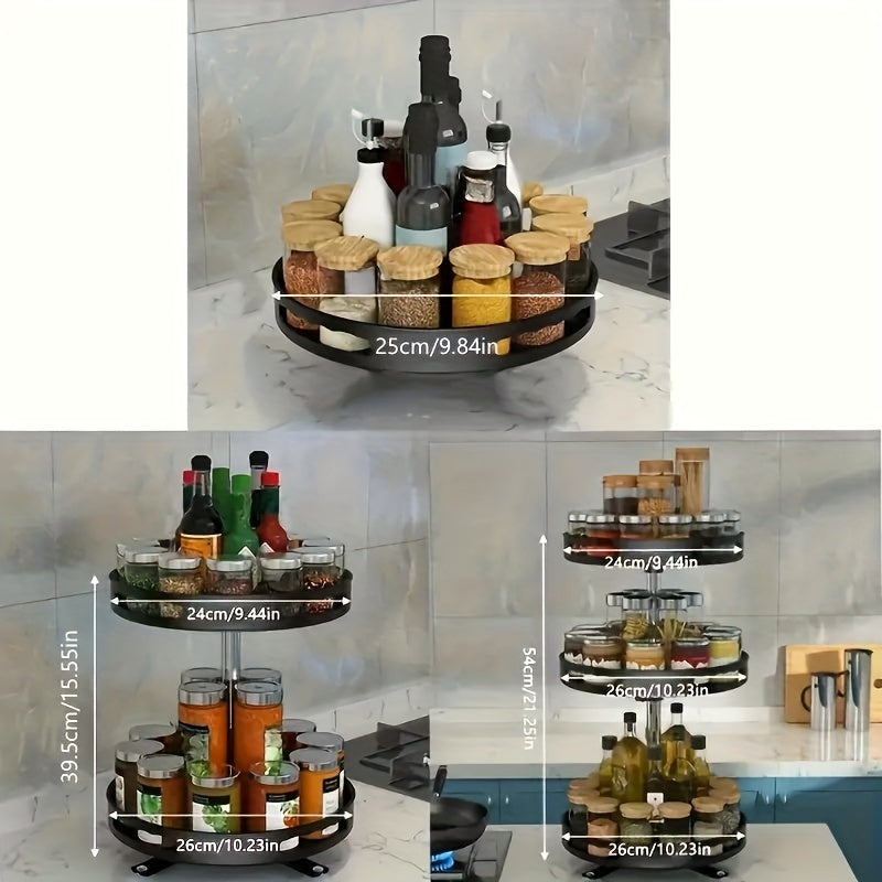 Round 3-Tier Rotating Storage Rack for Kitchen - Versatile Organizer for Spices, Cosmetics, Salt, Sauce, and Vinegar!