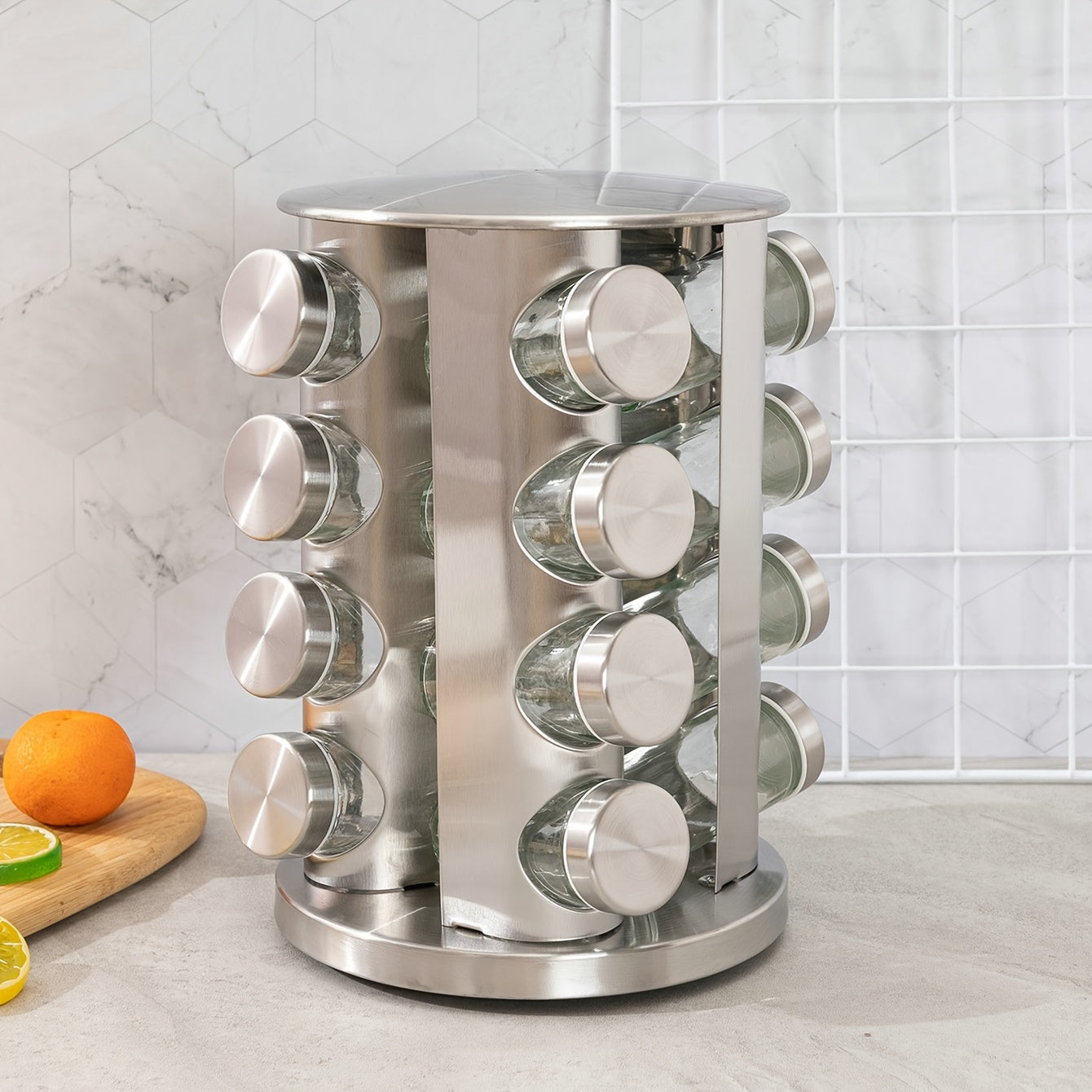 1 piece of Spice Rack Set with Revolving Countertop Spice Rack, Spice Jars, and Seasonings Sets for Countertop or Cabinet Organization. This Multifunctional Rotating Seasoning Organizer is perfect for Kitchen Spice Storage and comes with a Spice Tower