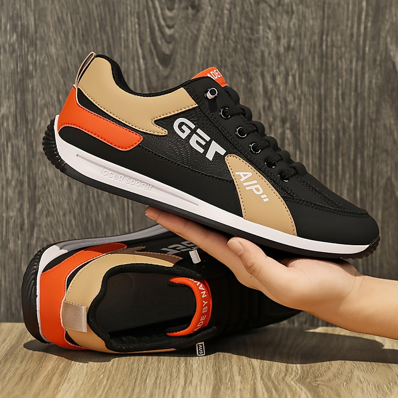 Men's fashion sneakers with thick sole, breathable lining, durable materials, and designer style.