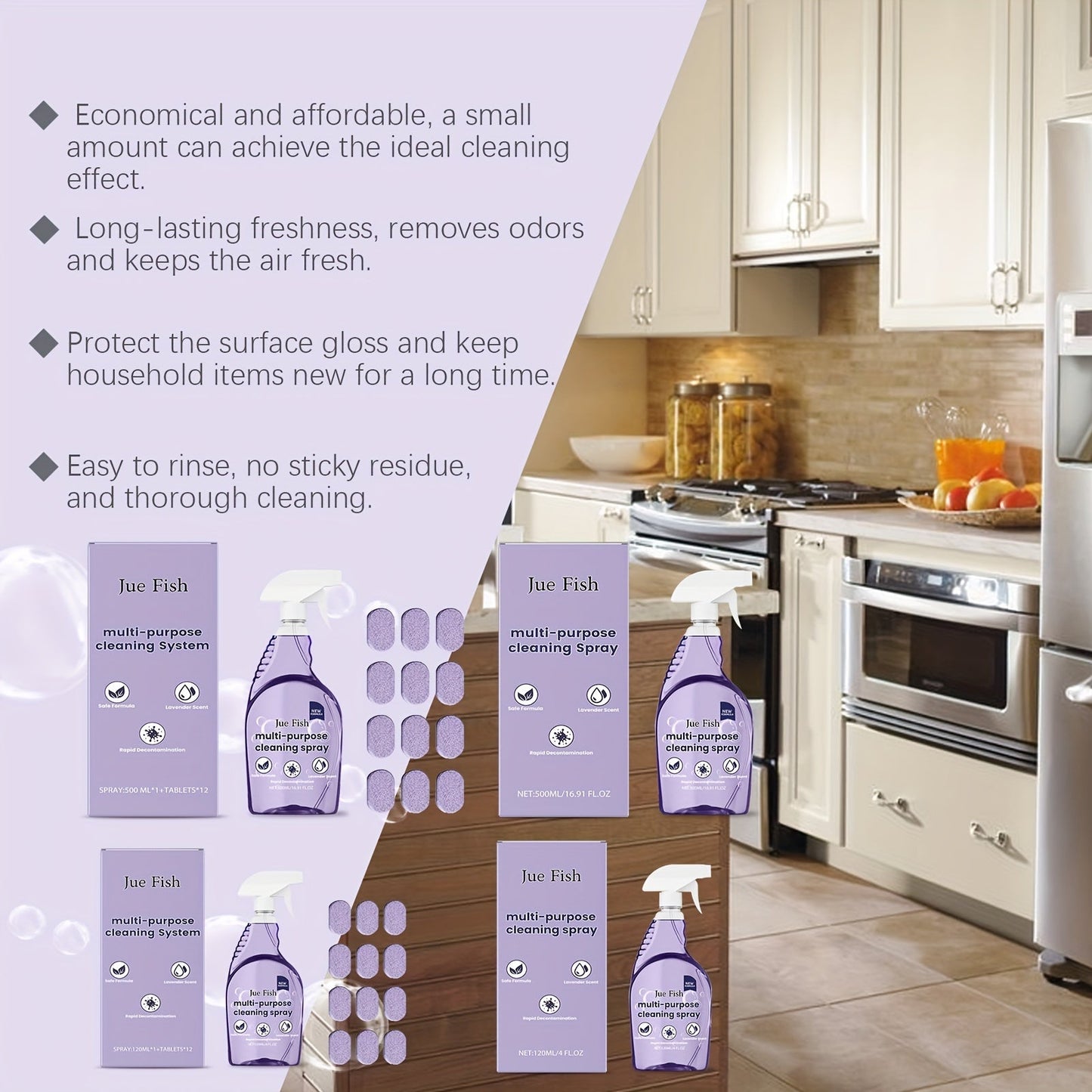 1L Concentrated Multi-Purpose Kitchen Cleaner: A powerful degreaser for kitchen stovetops and cookware. Safe for metal surfaces, this sodium bicarbonate-based cleaner eliminates odors and provides long-lasting freshness in a convenient liquid form.