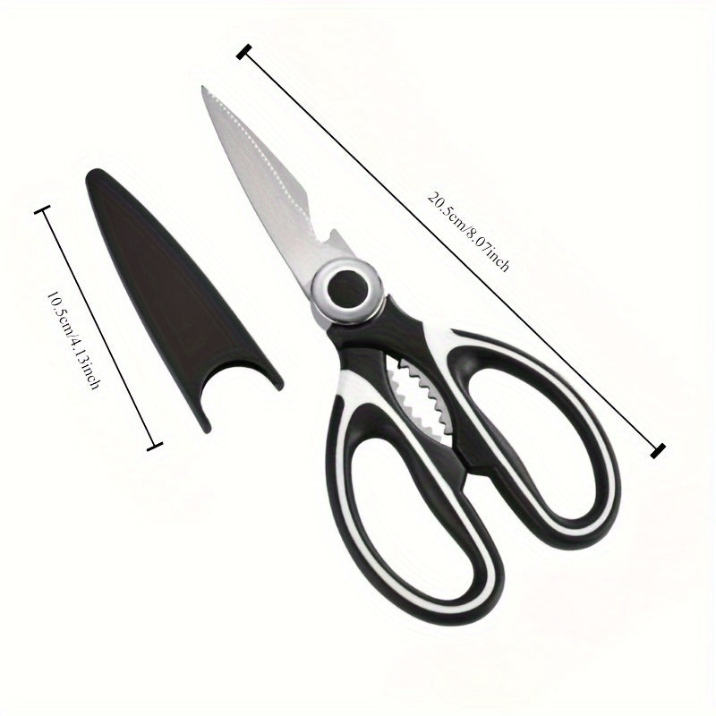 Durable stainless steel kitchen shears with sharp blades and comfort grip handle for cutting meat, herbs, and vegetables.