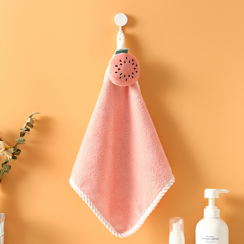 Cute dinosaur hanging hand towel made of soft coral fleece, highly absorbent and ideal for kitchen and bathroom use. Great for both kids and adults.