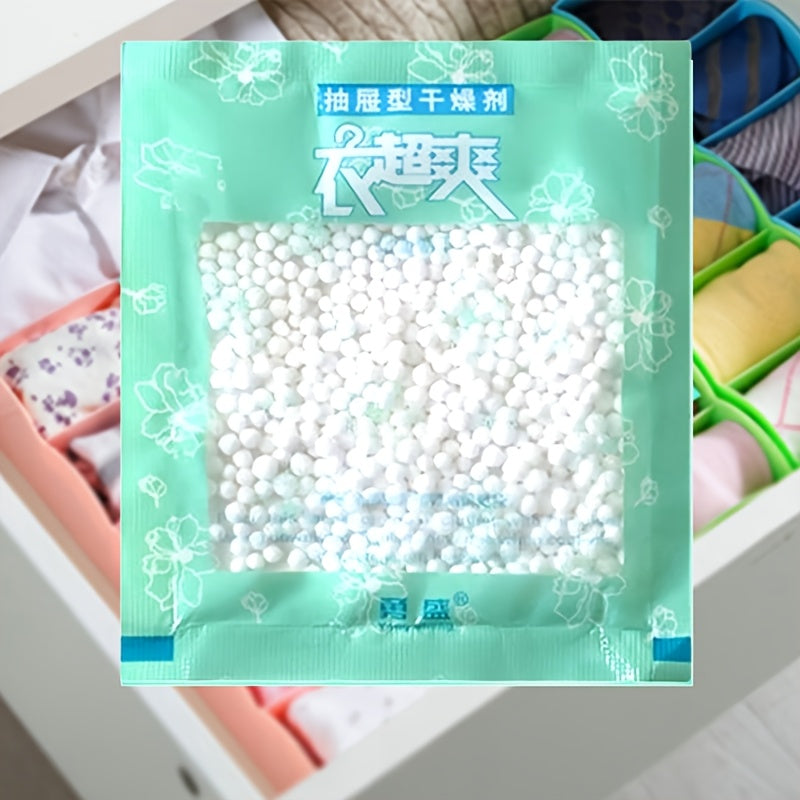 Moisture absorption bags in 6pcs, 10pcs, and 20pcs sizes for drawers and wardrobes, ideal for use in various areas of the home.