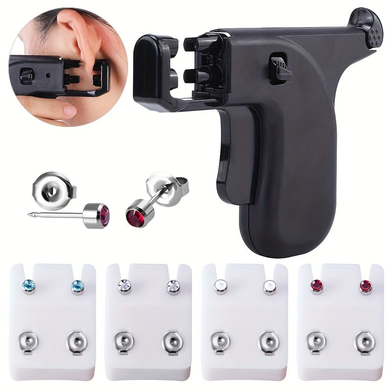 Ensure a comfortable and painless ear-piercing experience with our Professional Ear Piercing Tool Kit, featuring a safe and sterile piercer machine and studs. Perfect for both salon and at-home use.