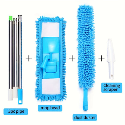 1 set of versatile cleaning kit with extended mop, detachable duster, dust brush, and various cleaning tools for household cleaning needs.