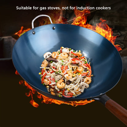 1 piece of Traditional Cast Iron Wok- Non-Stick and Uncoated Cooking Pan designed for Gas Stoves and Induction Cooktops- Ideal for Home Kitchens with Round Bottom, Suitable for Use on Coal Gas Stove.