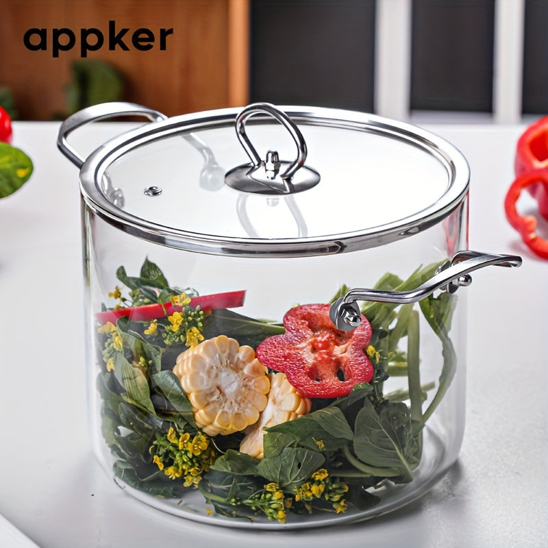 Appker Glass Cookware Set: Includes 2.5L & 3.5L Capacity Pots, Suitable for Stovetop Use, Easy to Clean in Dishwasher, High Heat Resistant Borosilicate Glass with Stainless Steel Handles - Ideal for Cooking Soups, Milk, Baby Food, Pasta, Noodles & More