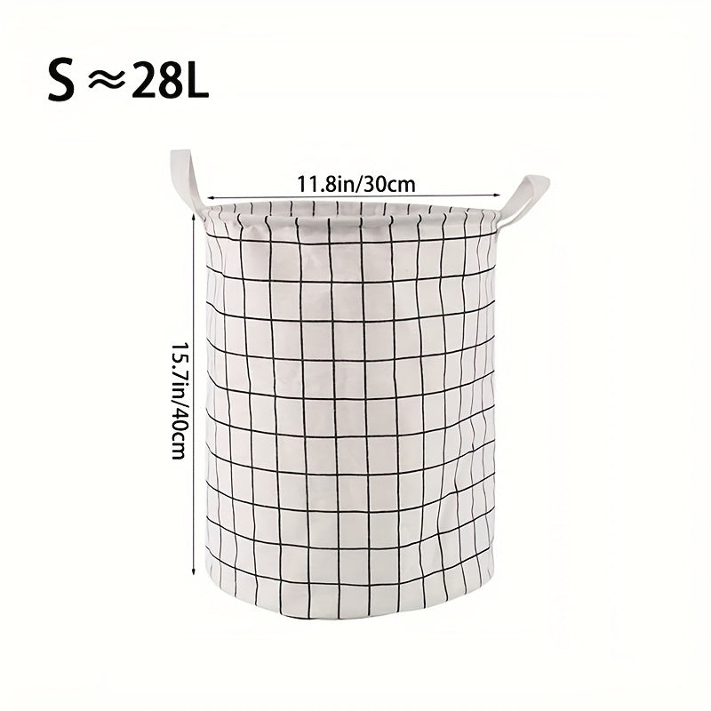 Household Dirty Clothes Basket with Toy Storage Bucket, featuring a stylish plaid fabric made of cotton and linen. This large foldable waterproof storage basket is perfect for the bathroom, bedroom, or nursing room. A thoughtful gift for Christmas