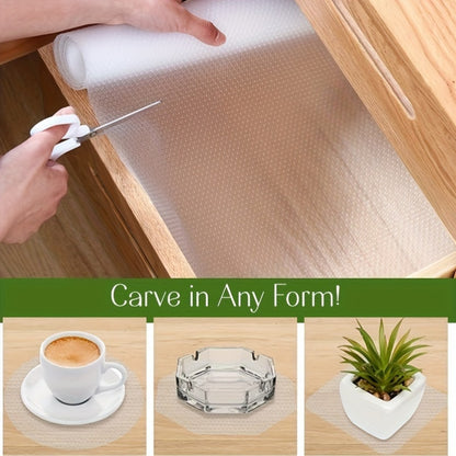 - Household kitchen item: 1 roll Cabinet Drawer Mat made of waterproof and moisture-proof EVA material; resistant to oil, water, and stains; easy to clean placemat for cabinets, refrigerators, and tables.