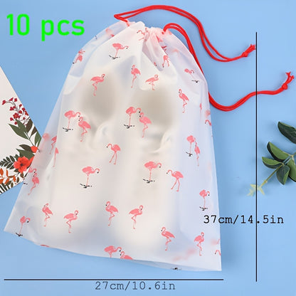 Set of 10 portable shoe storage bags for travel, transparent plastic pouches for shoe packing and protection.