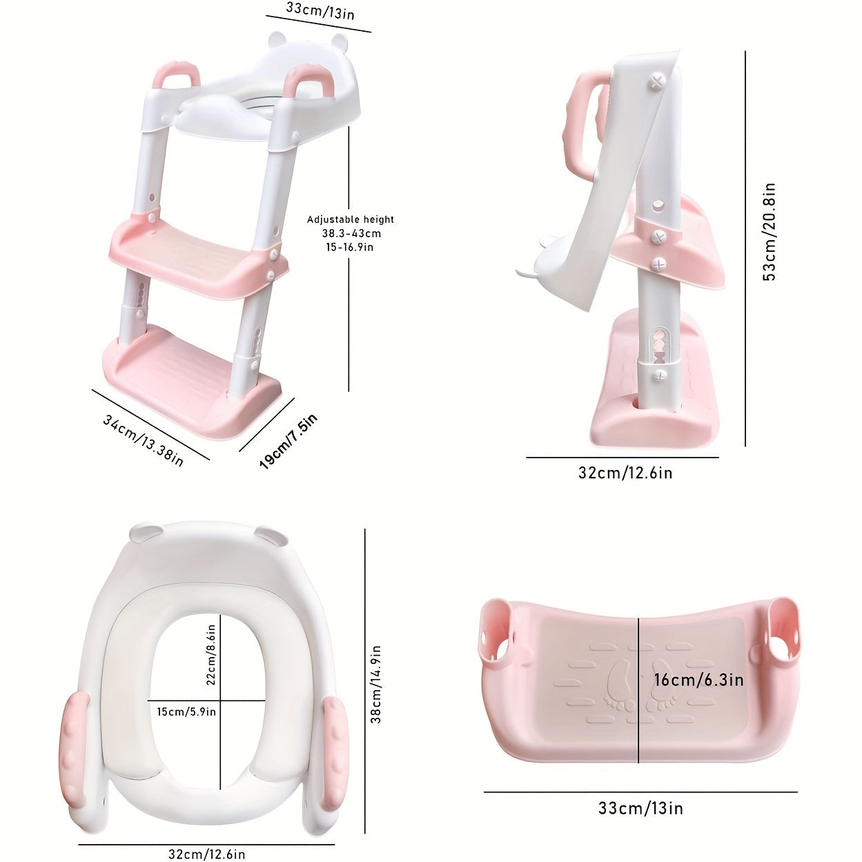 Children's Potty Training Seat with Step Ladder - Pink, Adjustable Height, Non-Slip, Safety Handles