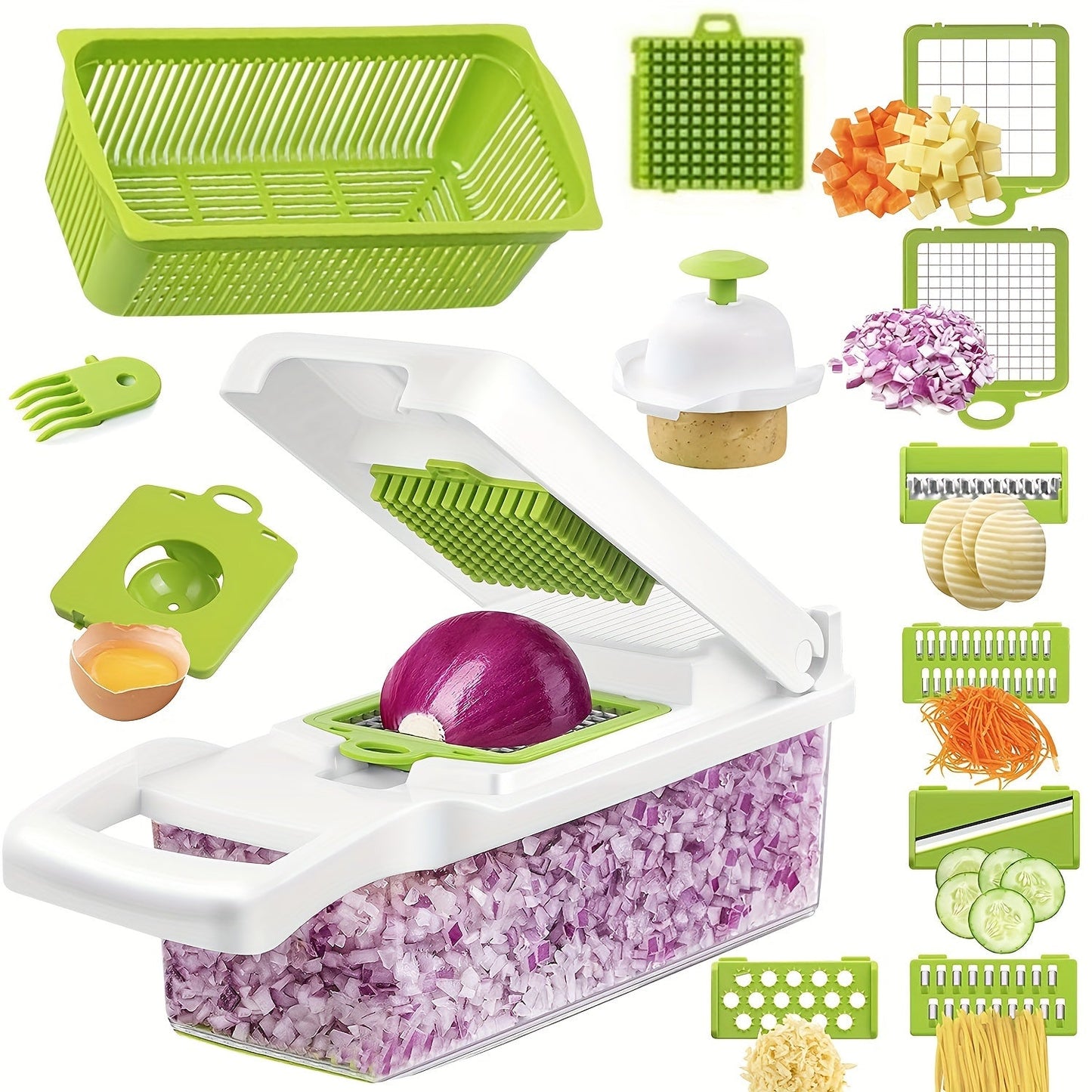 Multifunctional Kitchen Gadget: 15-in-1 Vegetable Chopper & Fruit Slicer for Onions, Potatoes, Carrots, and More - Essential Tool for Food Preparation