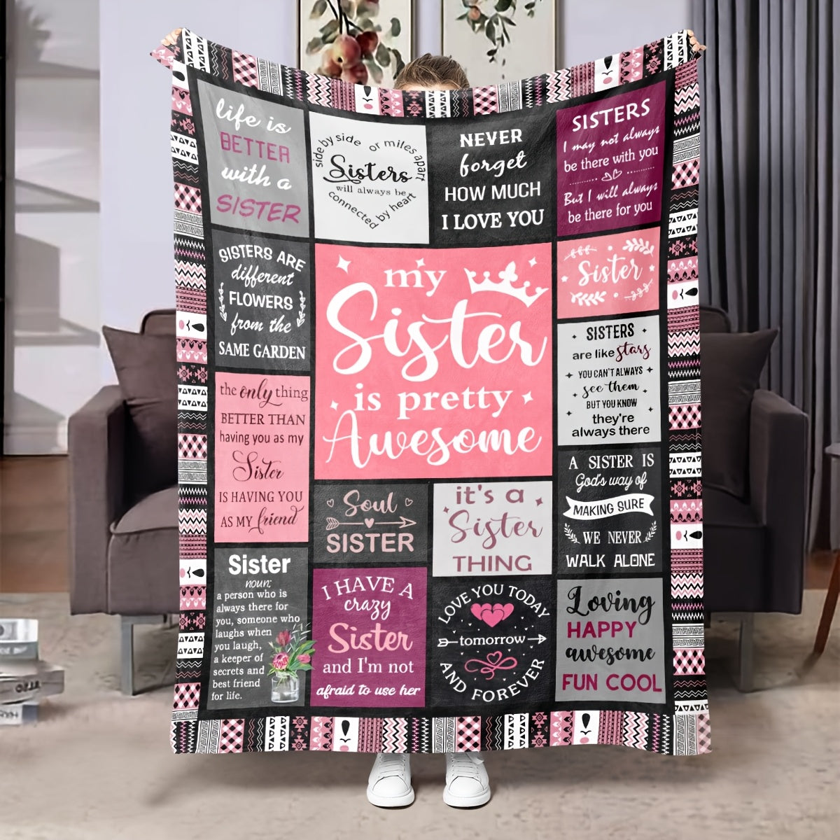 Gifts for Sisters: Sister Birthday Gifts, Best Friend Birthday Gifts for Women; Blanket for Little Sister - Perfect for Christmas and Thanksgiving; Big Sister Gifts for Bed, Couch, or Chair