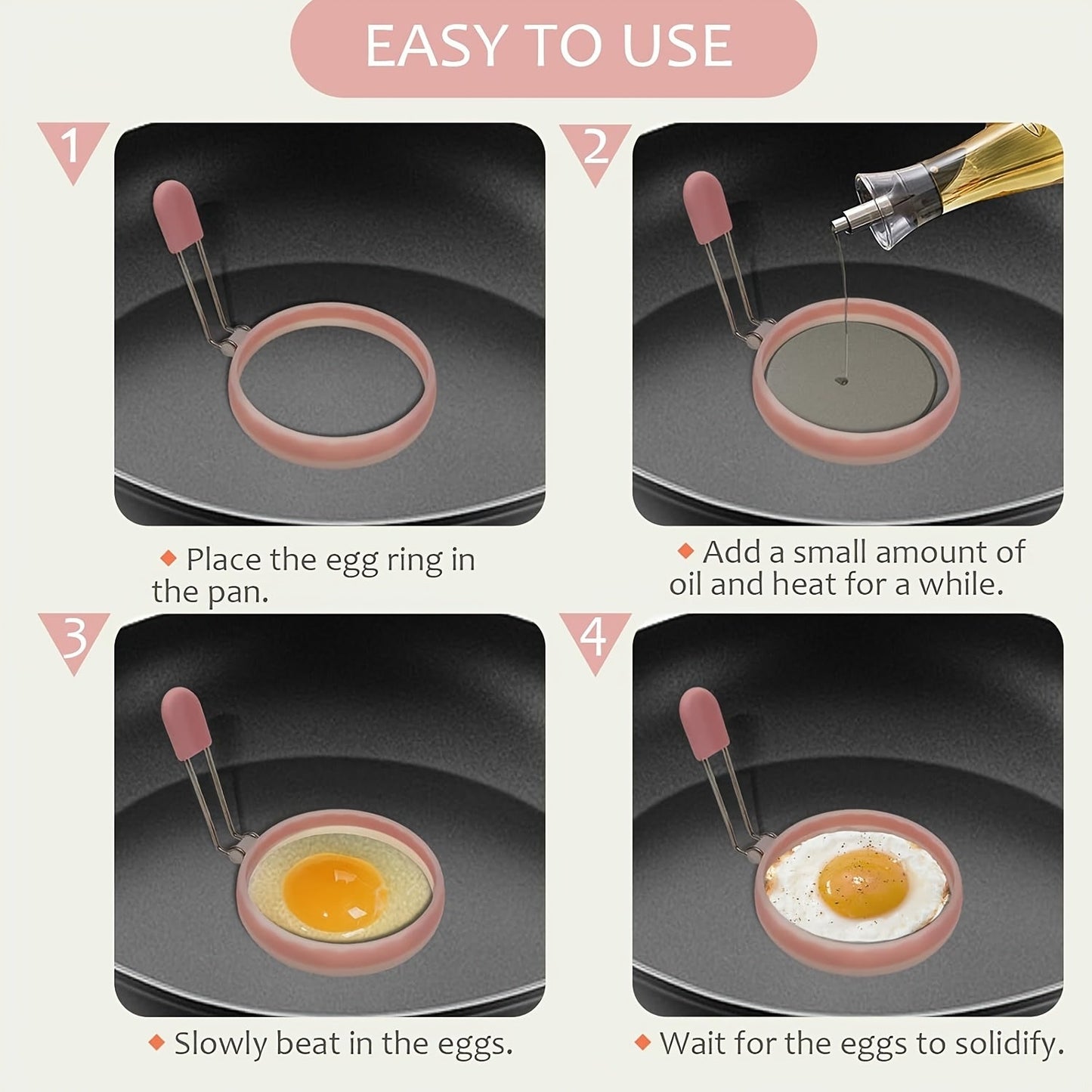 Durable PC Material Egg Holder, Non-Stick Silicone Egg Ring with Improved Leak-Proof Design for Pancakes and Breakfast Sandwiches