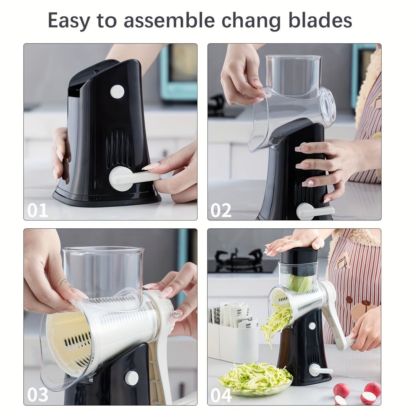 One piece, 5-in-1 rotary cheese grater and shredder, vegetable slicer, multifunctional fruit slicer, manual food grater, and cutter with a powerful suction base. Perfect for grating potatoes and chopping household vegetables. Essential kitchen gadget and