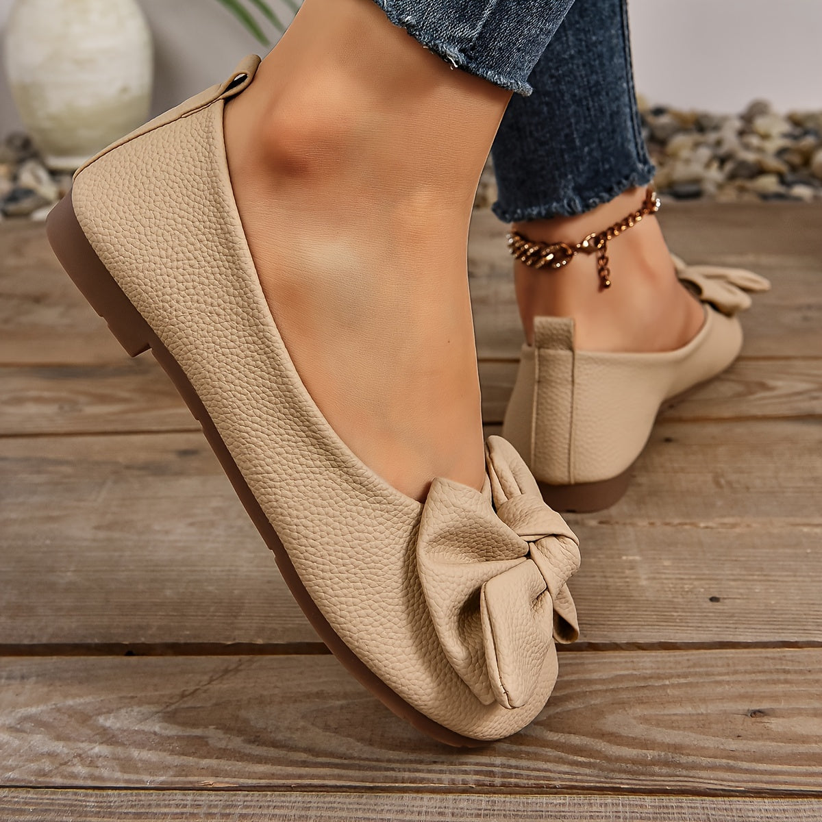 Chic beige Oxford flats with bow detail for work and casual wear.