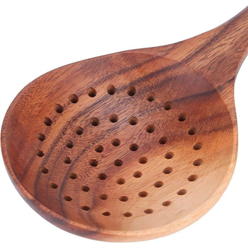 Durable Teak Wooden Cooking Spoon Set with Holder - Perfect Kitchen Utensils for Cooking and Serving, Great Holiday Present