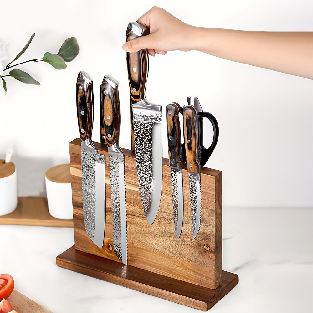 Versatile Wooden Magnetic Knife Block Holder with Powerful Enhanced Magnets for Efficient Home Kitchen Organization, Knife Storage Block Rack, Magnetic Knife Stands