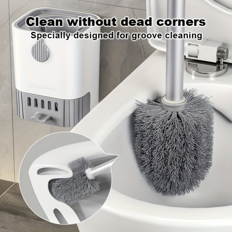 1 Set of Wall Mounted Long Handle Toilet Brush with Holder, Flexible and Effective for Cleaning Every Corner of the Toilet Bowl, Essential Bathroom Cleaning Tool and Supplies for Back to School.