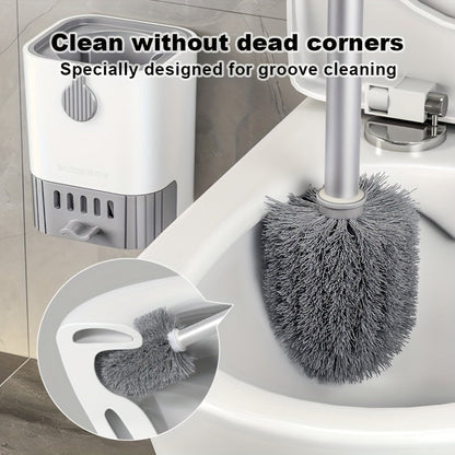 1 Set of Wall Mounted Long Handle Toilet Brush with Holder, Flexible and Effective for Cleaning Every Corner of the Toilet Bowl, Essential Bathroom Cleaning Tool and Supplies for Back to School.