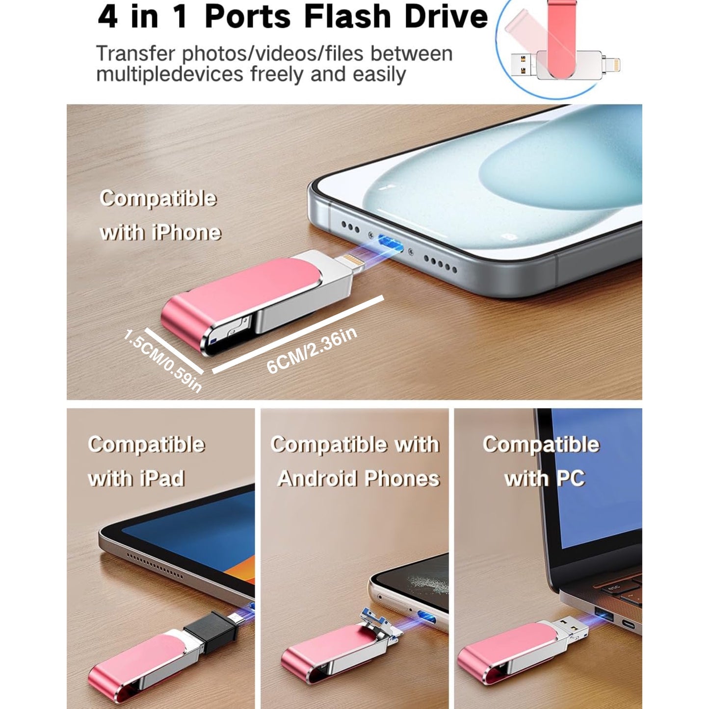 iPhone Photo Stick with MFi certification, available in 256GB, 128GB, and 64GB options - suitable for storing photos, videos, and contacts. Compatible with iPhone, iPad, and other devices.