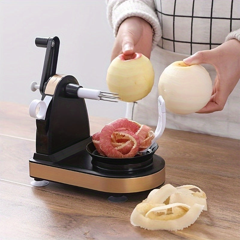 Effortlessly peel fruits and potatoes with the 1pc Easy-Twist Hand Peeler. Made with durable ABS construction and featuring automatic rotation, this peeler is perfect for kitchen use. It is food-safe and provides quick and effortless peeling.