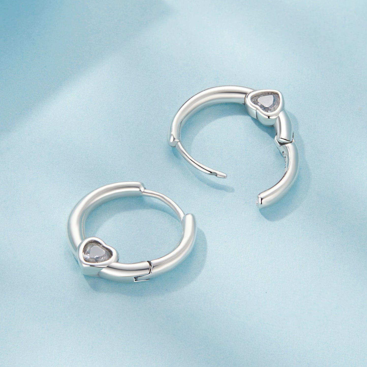 Stylish 925 Sterling Silver Hoop Earrings featuring a Glittering Cubic Zirconia Heart - Safe for Sensitive Skin, Great for Special Occasions & Everyday Wear - A Thoughtful Valentine's Day Present, Adorable Korean Inspired Earrings, Lightweight and