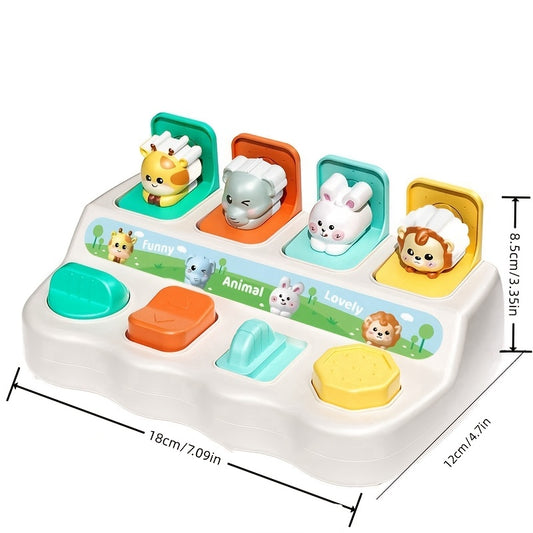 Interactive pop-up animal and sound game box enhances logic and motor skills. Ideal for birthdays and holidays.