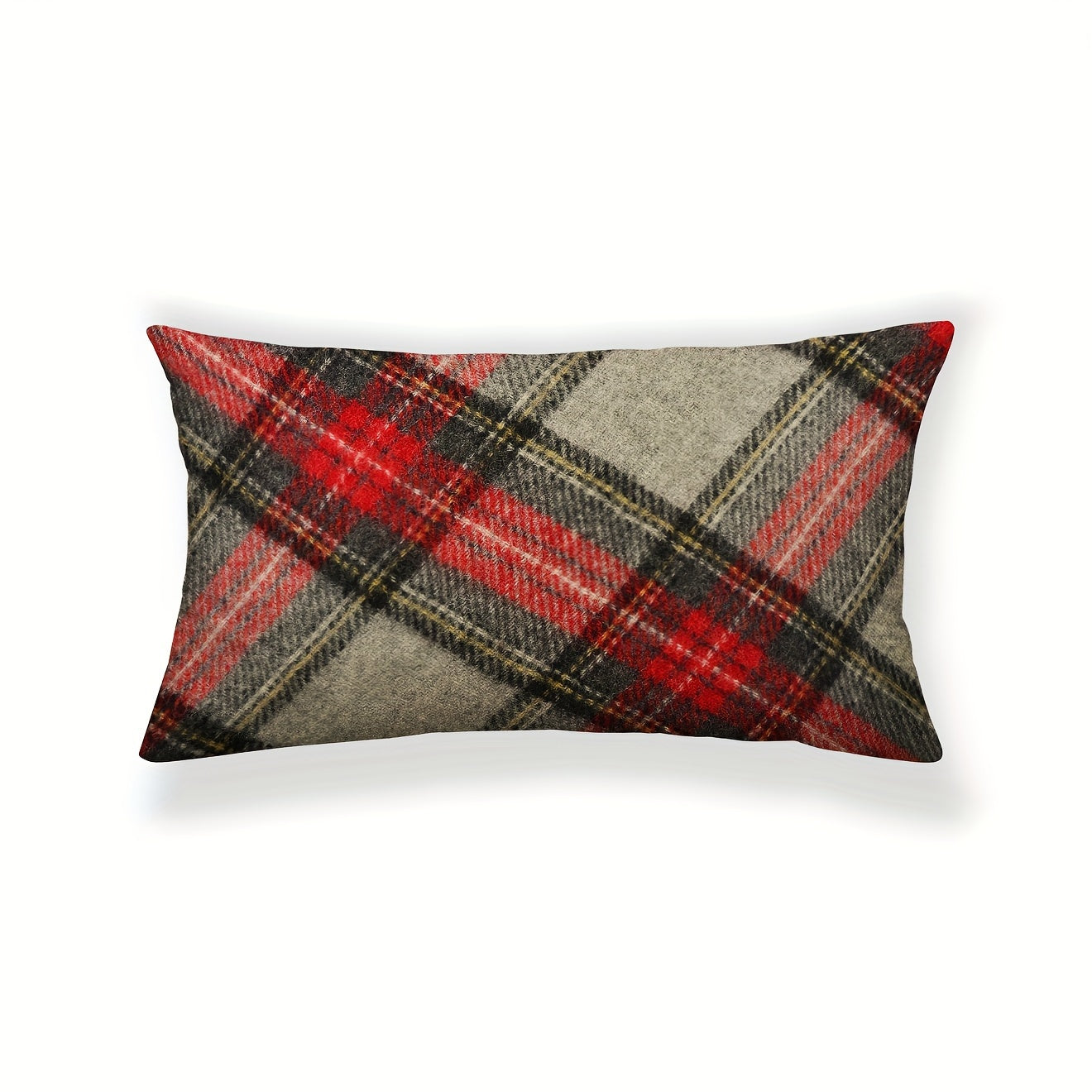 Red & green plaid pillowcase with classic Christmas design, polyester linen blend, zip closure. Ideal for home & party decor. Pillow insert not included.