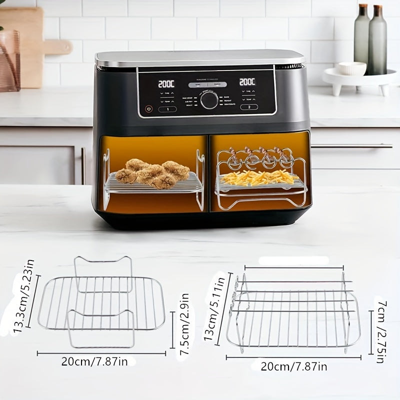 2 sets or 6 pieces of Stainless Steel Double-Layer Air Fryer Rack that can be used for various purposes, compatible with Ninja Air Fryer AF300/400/451UK, Towert17088...... Also includes 1 silicone food clip, 1 silicone oil brush, and 2 silicone gloves as