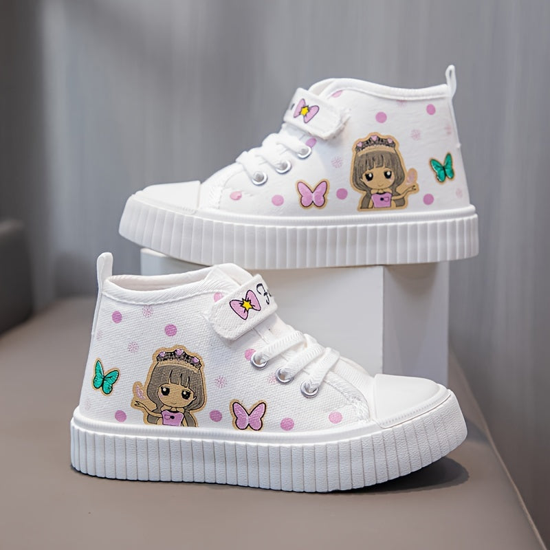 Girls' butterfly print shoes with cute cartoon design, non-slip, perfect for daily and casual wear.