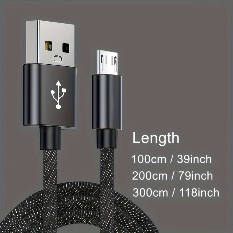 Nylon braided micro USB cable for fast charging Samsung, Xiaomi, Vivo, OPPO, Redmi, and other Android phones.