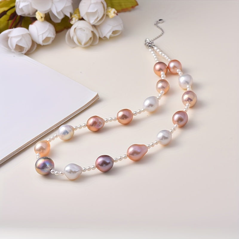 This beautiful necklace features a stunning array of multi-colored Baroque freshwater pearls, each measuring 3mm in size. Its simple yet luxurious design is perfect for both daily wear and special occasions, making it a versatile addition to any jewelry