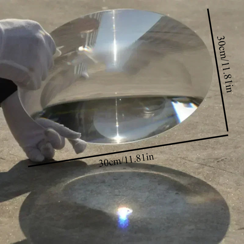 1pc Large 300mm Diameter Solar Focusing Lens made of PMMA Plastic for Science Classroom Optical Experiment Kit, English Model, with 220mm/400mm Focal Length.